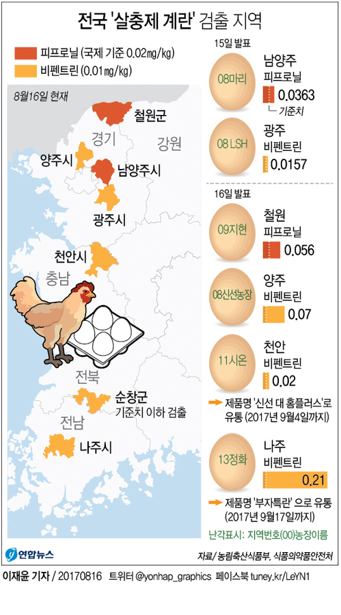 [그래픽] 나주 친환경 인증 계란 등 살충제 성분 초과 검출(종합)