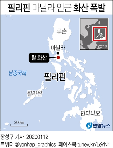 필리핀 마닐라 인근 화산 폭발…6천여명 대피(종합) - 2