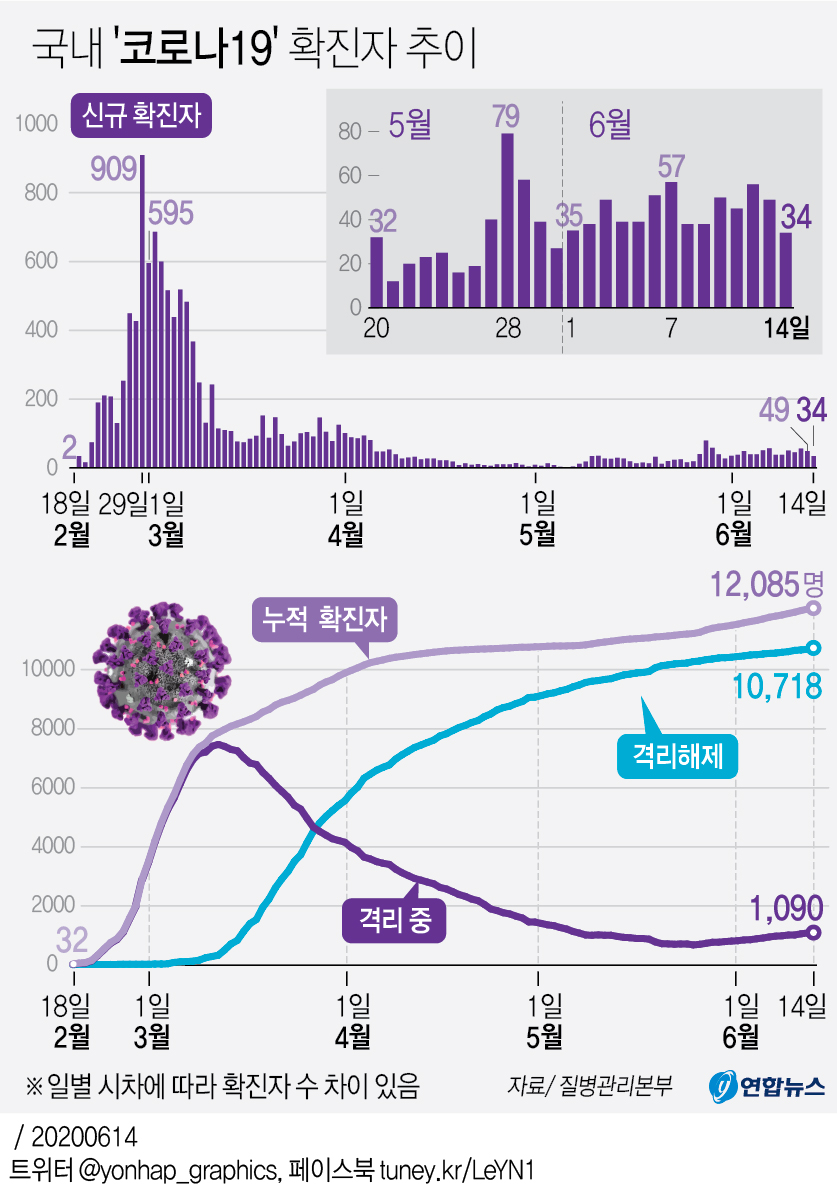 [그래픽] 국내 '코로나19' 확진자 추이