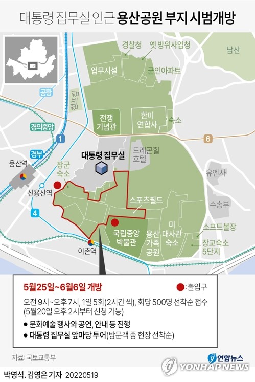 [그래픽] 대통령 집무실 인근 용산공원 부지 시범개방
