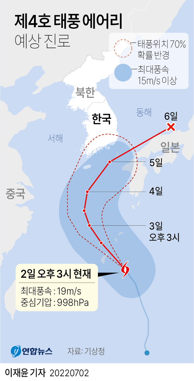 [그래픽] 제4호 태풍 에어리 예상 진로