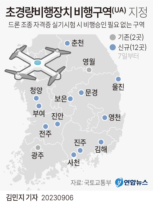 [그래픽] 초경량비행장치 비행구역(UA) 지정