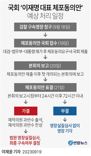 [그래픽] 국회 '이재명 대표 체포동의안' 예상 처리 일정