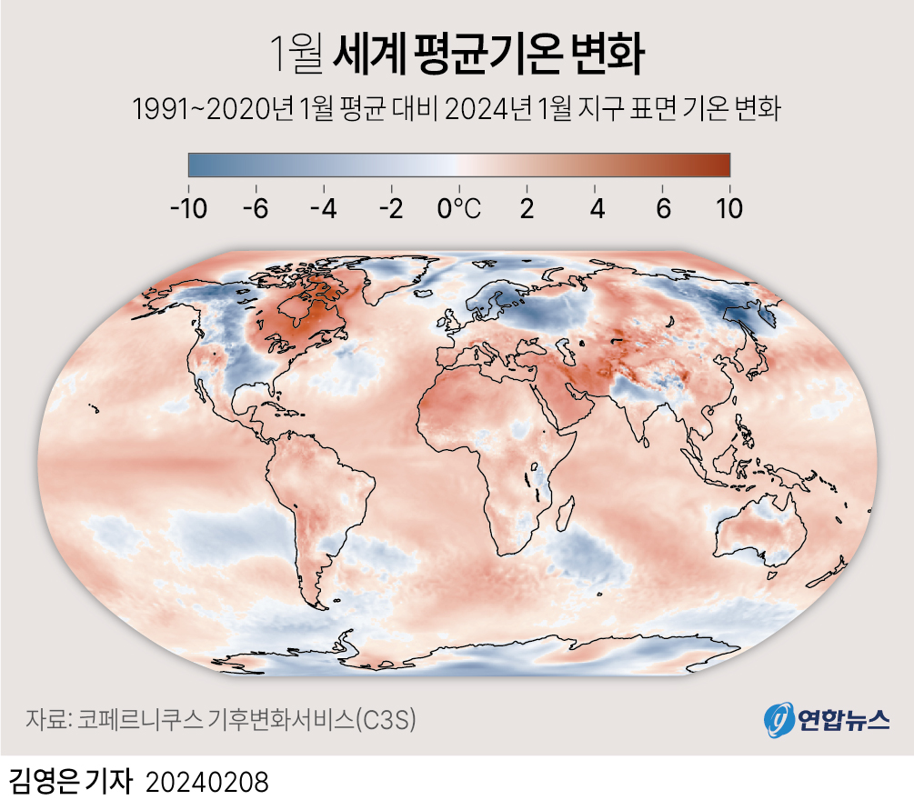 [그래픽] 1월 세계 평균기온 변화