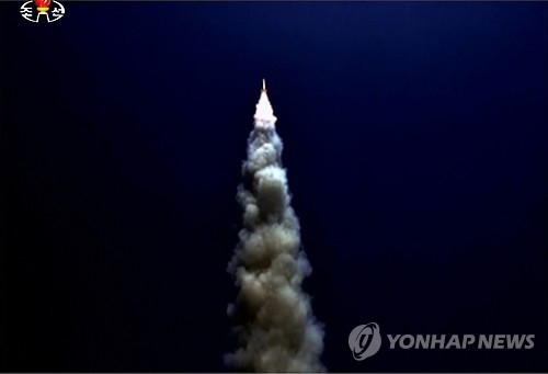 This Yonhap News TV image shows an SLBM fired from a North Korea submarine on Aug. 25, 2016. (For Use Only in the Republic of Korea. No Redistribution) (Yonhap) 