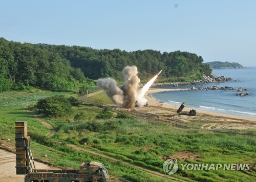 South Korean and U.S. troops hold a joint missile exercise along the east coast of the Korean Peninsula on July 5, 2017, in this photo provided by the South's military. (Yonhap)