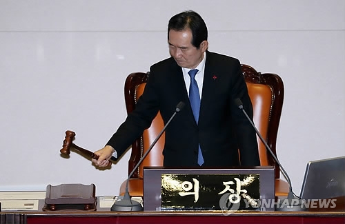 National Assembly Speaker Chung Sye-kyun presides over a plenary session on Dec. 29, 2017. (Yonhap)