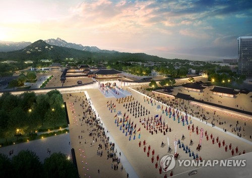 A bird's-eye view of the envisioned new Gwanghwamun Square, provided by the Seoul Metropolitan Government and the Cultural Heritage Administration on April 10, 2018. (Yonhap) 