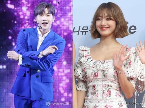 These images show Kang Daniel (L) and TWICE member Jihyo. The two K-pop stars confirmed Aug. 5, 2019 that they are in a romantic relationship. (Yonhap)