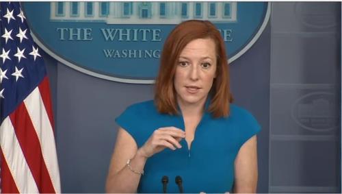 The captured image from the website of the White House shows press secretary Jen Psaki answering questions in a daily press briefing at the White House in Washington on March 26, 2021. (PHOTO NOT FOR SALE) (Yonhap)