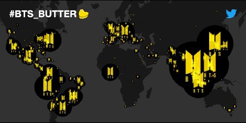 This photo, provided by Twitter, shows a map of tweets on the new BTS single