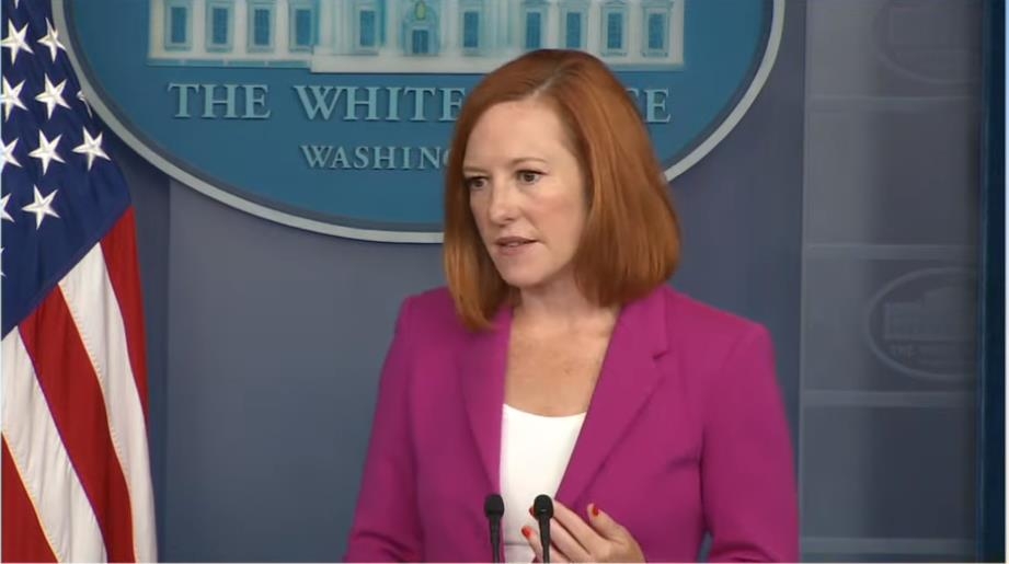 White House spokeswoman Jen Psaki is seen answering questions in a daily press briefing at the White House on Aug. 4, 2021, in this image captured from the website of the White House. (Yonhap)