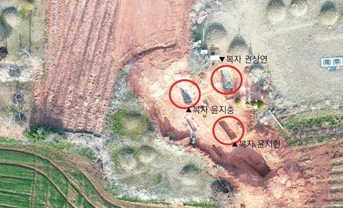 This image, provided by the Diocese of Jeonju, shows the locations where the remains of three Korean Catholic martyrs were recovered in Wanju in March. (PHOTO NOT FOR SALE) (Yonhap)