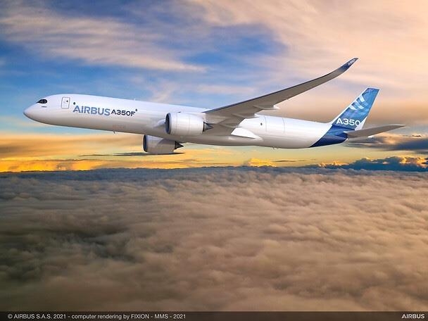 This file photo provided by Airbus shows the A350F cargo plane flying the sky. (PHOTO NOT FOR SALE) (Yonhap)