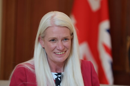Amanda Milling, British minister of state for Asia and the Middle East, speaks during an interview with Yonhap News Agency at the British ambassador's official residence in Seoul on May 10, 2022. (Yonhap)