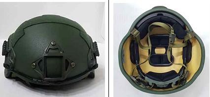 Shown in this image provided by the Korea Research Institute for Defense Technology Planning and Advancement (KRIT) on May 23, 2022, is the new helmet developed together with Hyosung Corp. and Kyungchang Industry Corp. (PHOTO NOT FOR SALE) (Yonhap)