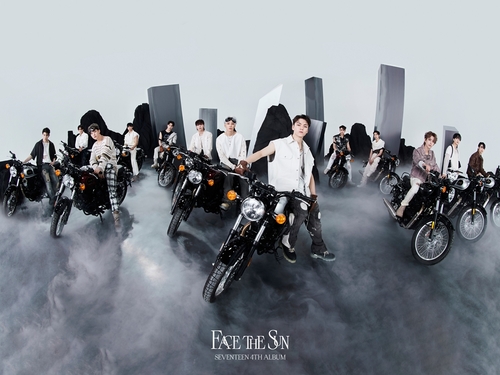 This image provided by Pledis Entertainment shows a promotional poster for Seventeen's fourth full-length album, "Face the Sun." (PHOTO NOT FOR SALE) (Yonhap)