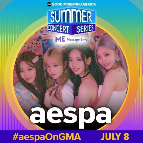 This image provided by SM Entertainment shows that K-pop girl group aespa will perform in this year's "Good Morning America" Summer Concert Series set to be held in New York's Central Park on July 8, 2022. (PHOTO NOT FOR SALE) (Yonhap)