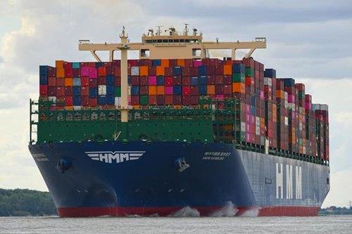 This photo provided by HMM Co. on July 14, 2022, shows one of its container vessels. (PHOTO NOT FOR SALE) (Yonhap) 
