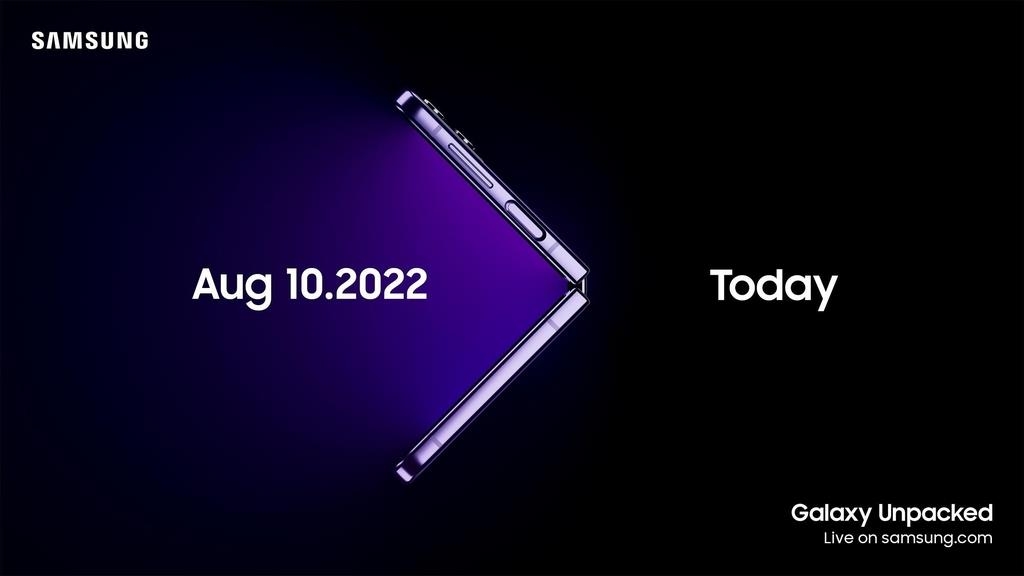 A teaser image, released July 20, 2022, by Samsung Electronics Co. says it will hold the Galaxy Unpacked event on Aug. 10. (PHOTO NOT FOR SALE) (Yonhap)
