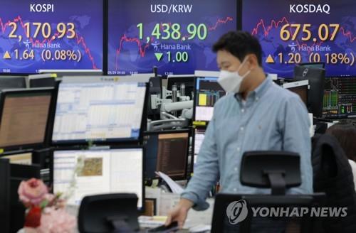 (LEAD) Seoul shares pare gains to close almost flat amid recession fears