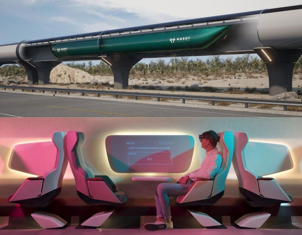This image, provided by POSCO International Corp. on Nov. 1, 2022, shows the concept of hyperloop, a future transportation system under development by the Netherlands-based Hardt in cooperation with POSCO International. (PHOTO NOT FOR SALE) (Yonhap) 