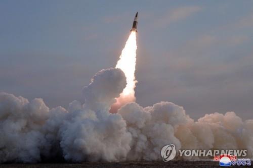 This undated file photo released by the Korean Central News Agency shows a North Korean missile launch. (For Use Only in the Republic of Korea. No Redistribution) (Yonhap)