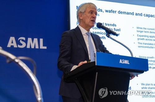 ASML President and CEO Peter Wennink speaks during a press conference in Seoul on Nov. 15, 2022, a day before the company holds a groundbreaking ceremony for a new chip campus in Hwaseong, some 40 kilometers south of Seoul.