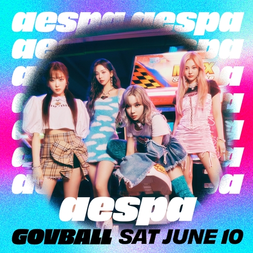 This image provided by SM Entertainment shows a promotional poster for K-pop girl group aespa's upcoming performance at The Governors Ball Music Festival 2023, a major annual outdoor music festival in New York City. (PHOTO NOT FOR SALE) (Yonhap)
