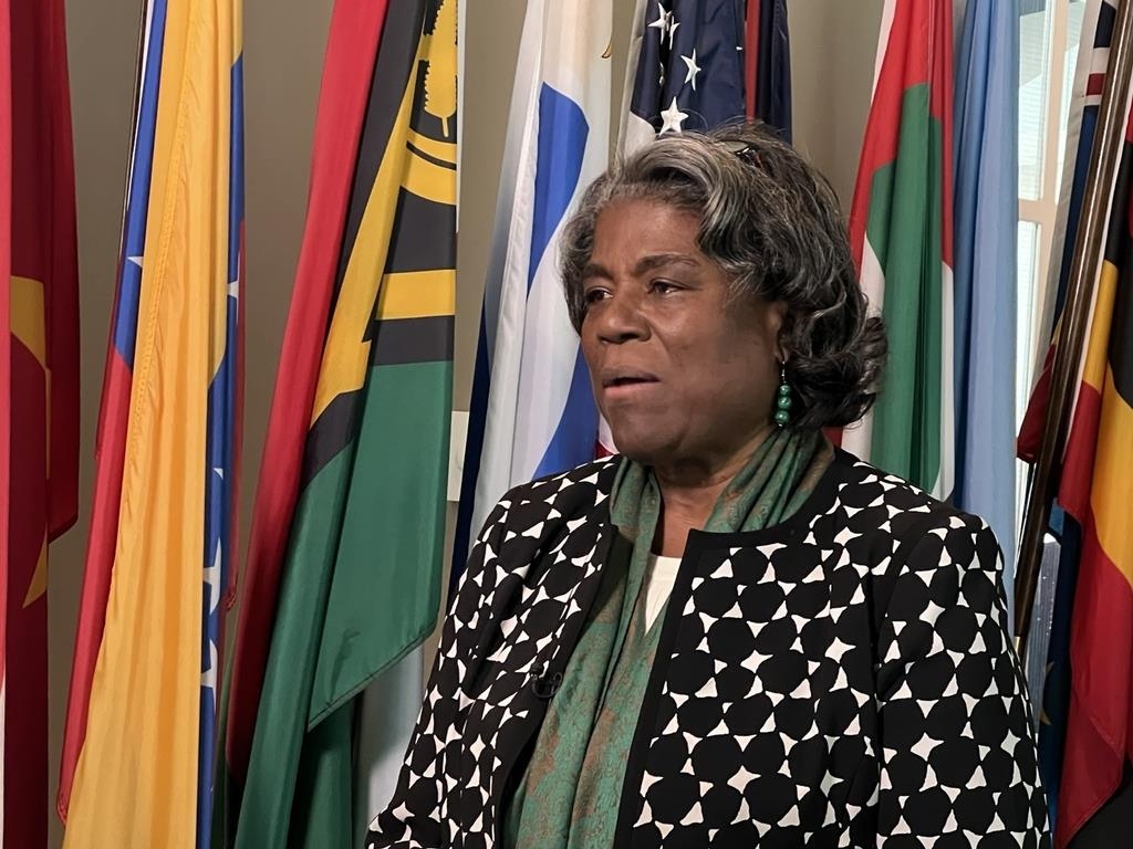 U.S. Ambassador to the United Nations Linda Thomas-Greenfield speaks during an interview with Yonhap News Agency in New York on March 17, 2023. (Yonhap)