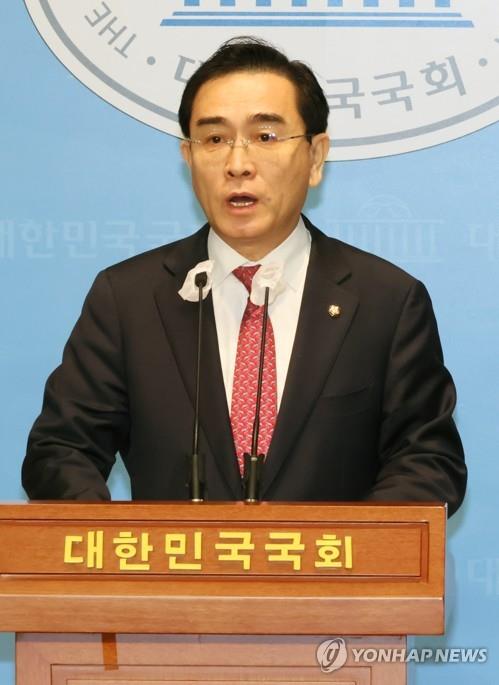 Rep. Tae Yong-ho of the People Power Party speaks at the National Assembly in Seoul on May 10, 2023. (Yonhap)