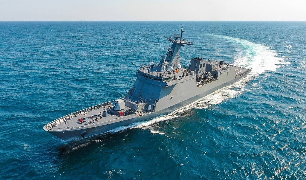 This photo, provided by Hanwha Systems Co. on May 12, 2023, shows a Jose Rizal-class frigate of the Philippine Navy. (PHOTO NOT FOR SALE) (Yonhap) 