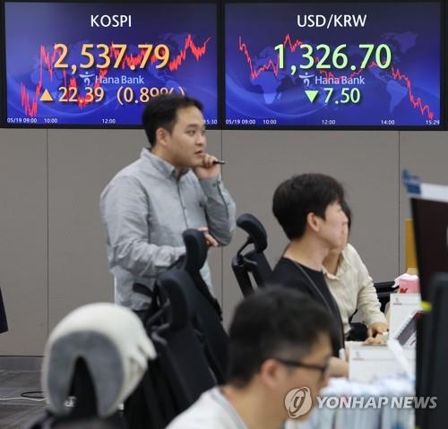 This photo taken May 19, 2023, shows the dealing room of Hana Bank in Myeongdong, central Seoul. (Yonhap) 