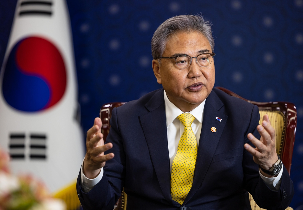 South Korean Foreign Minister Park Jin speaks during an interview with Yonhap News Agency at his office in Seoul on June 8, 2023. (Yonhap)
