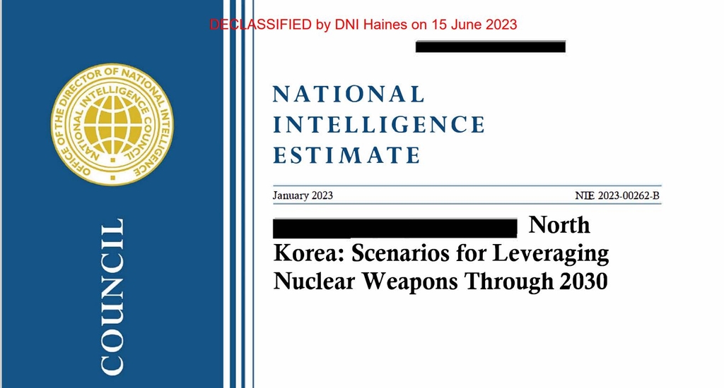 La imagen capturada muestra la Estimación de Inteligencia Nacional sobre Corea del Norte publicada por la Oficina del Director de Inteligencia Nacional el 22 de junio de 2023. (Yonhap)