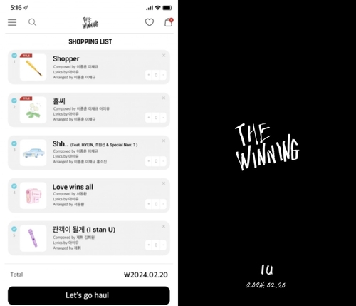 This image provided by Edam Entertainment shows the tracklist for IU's sixth EP, "The Winning," set to drop on Feb. 20, 2024. (PHOTO NOT FOR SALE) (Yonhap)