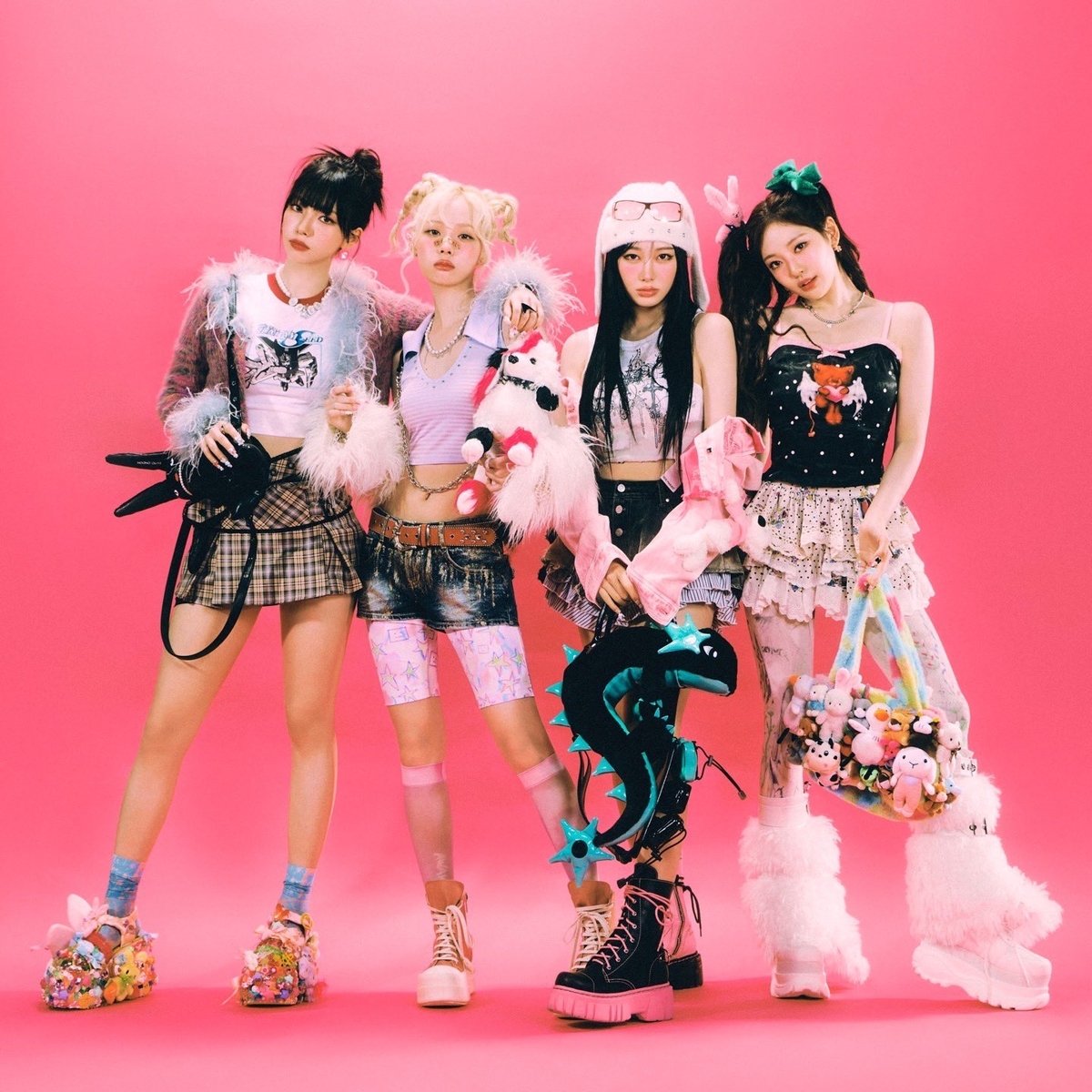 K-pop girl group aespa is seen in this concept image provided by SM Entertainment for its upcoming Japanese debut single, "Hot Mess." (PHOTO NOT FOR SALE) (Yonhap)