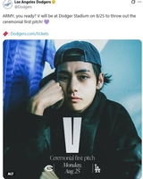 BTS' V to throw first pitch at Dodger Stadium next Monday