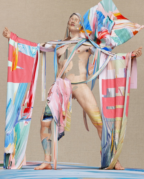 매튜 스톤, 사랑기쁨자유를 담은 배너, 린넨에 디지털 프린트, 180×145cm, 2019