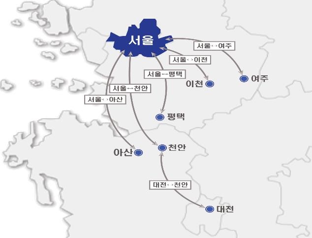 고속버스 정기권 시행노선도