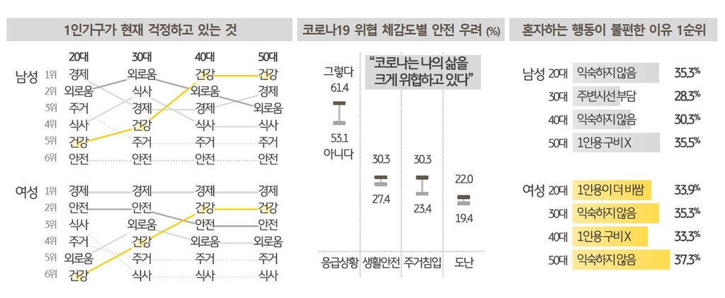 1인가구의 걱정·불안 요소 