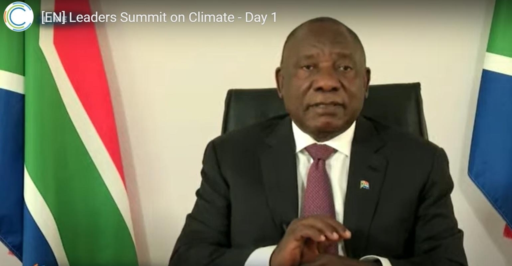 22일 기후변화 화상정상회의에서 발언하는 시릴 라마포사 남아프리카공화국 대통령 