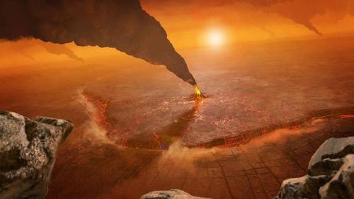 금성 표면의 화산 폭발 상상도 