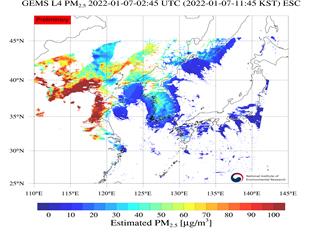 환경위성의 지상 초미세먼지(PM2.5) 추정 농도 영상 [환경위성센터 제공. 재판매 및 DB 금지]