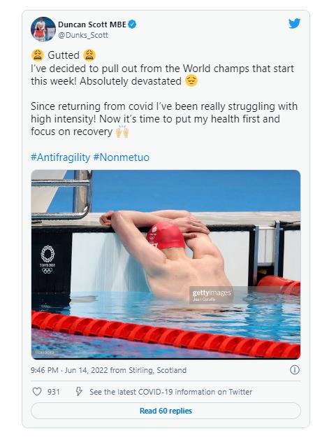 올해 세계수영선수권대회 불참 결정을 알린 덩컨 스콧.