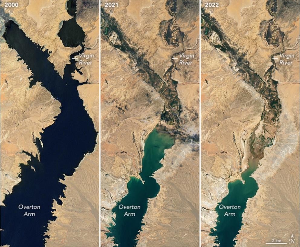 NASA가 공개한 미드호 수위 변화 위성사진