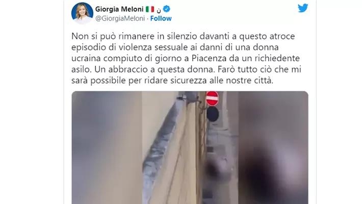 이탈리아 유력 차기 총리 멜로니, 이주민에 의한 성폭행 영상 트위터에 올려