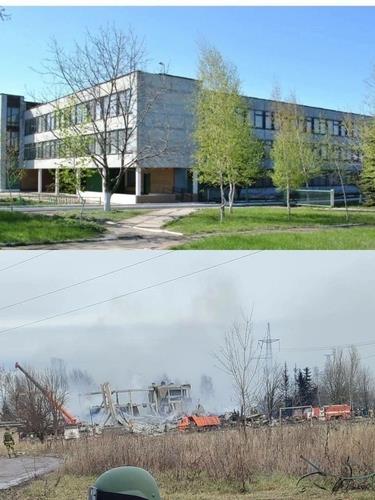 러시아군 임시막사로 쓰인 마키이우카 직업학교의 미사일 피격 전후 모습