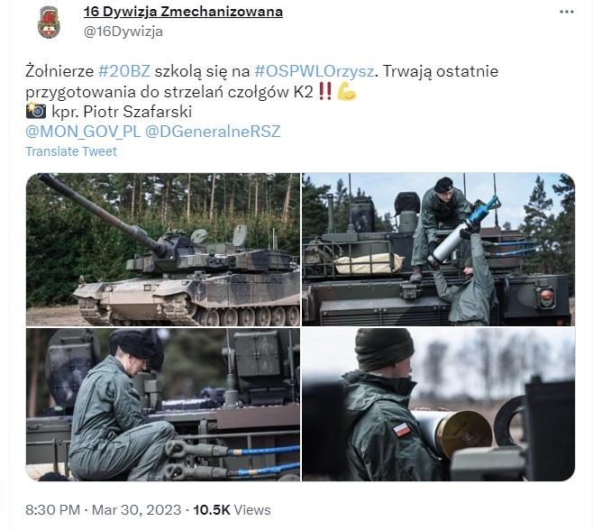 폴란드軍 "K2 실사격 훈련 마지막 준비"