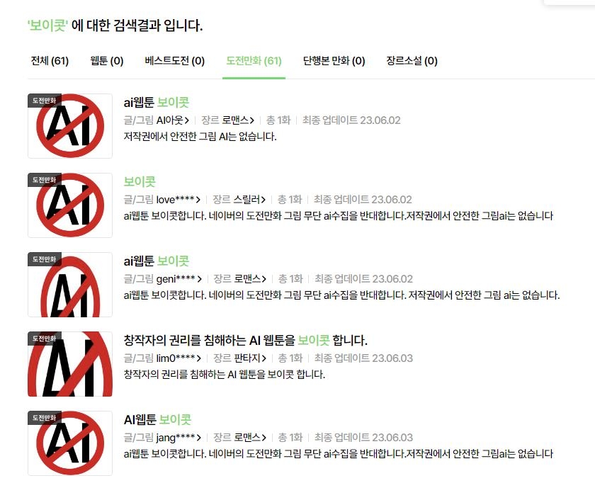 도전만화 속 AI웹툰 보이콧 운동